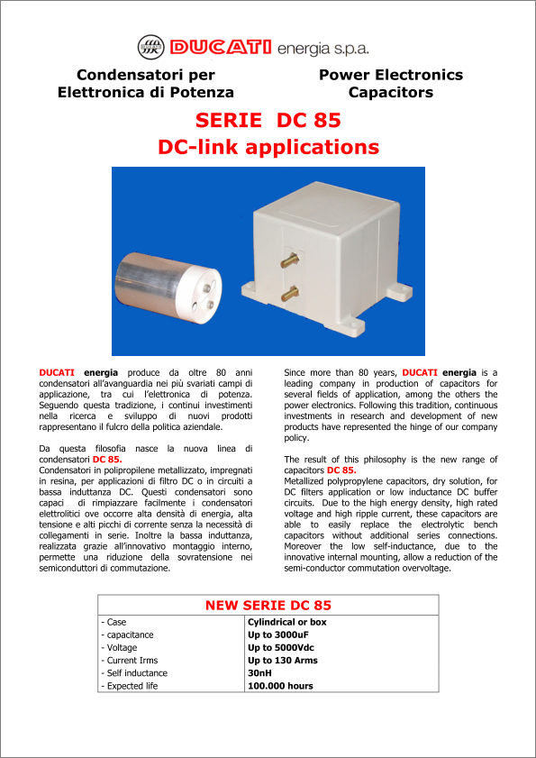 Ducati 85 Series capacitors product brief